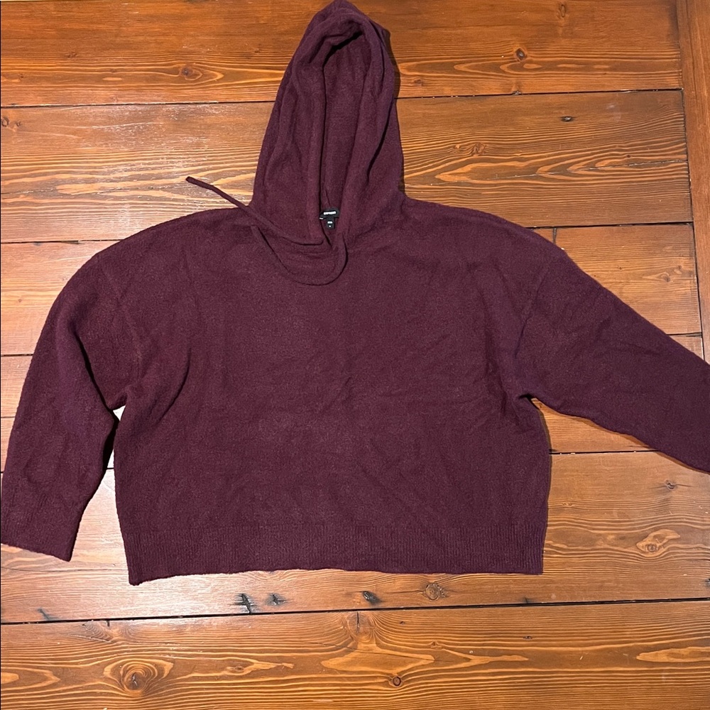 NWOT Express - Women's Maroon Hooded Cropped Sweater Super Soft - Size XL